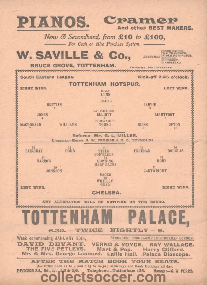 1913 Tottenham Hotspur v Chelsea Official Programme 18/1/1913