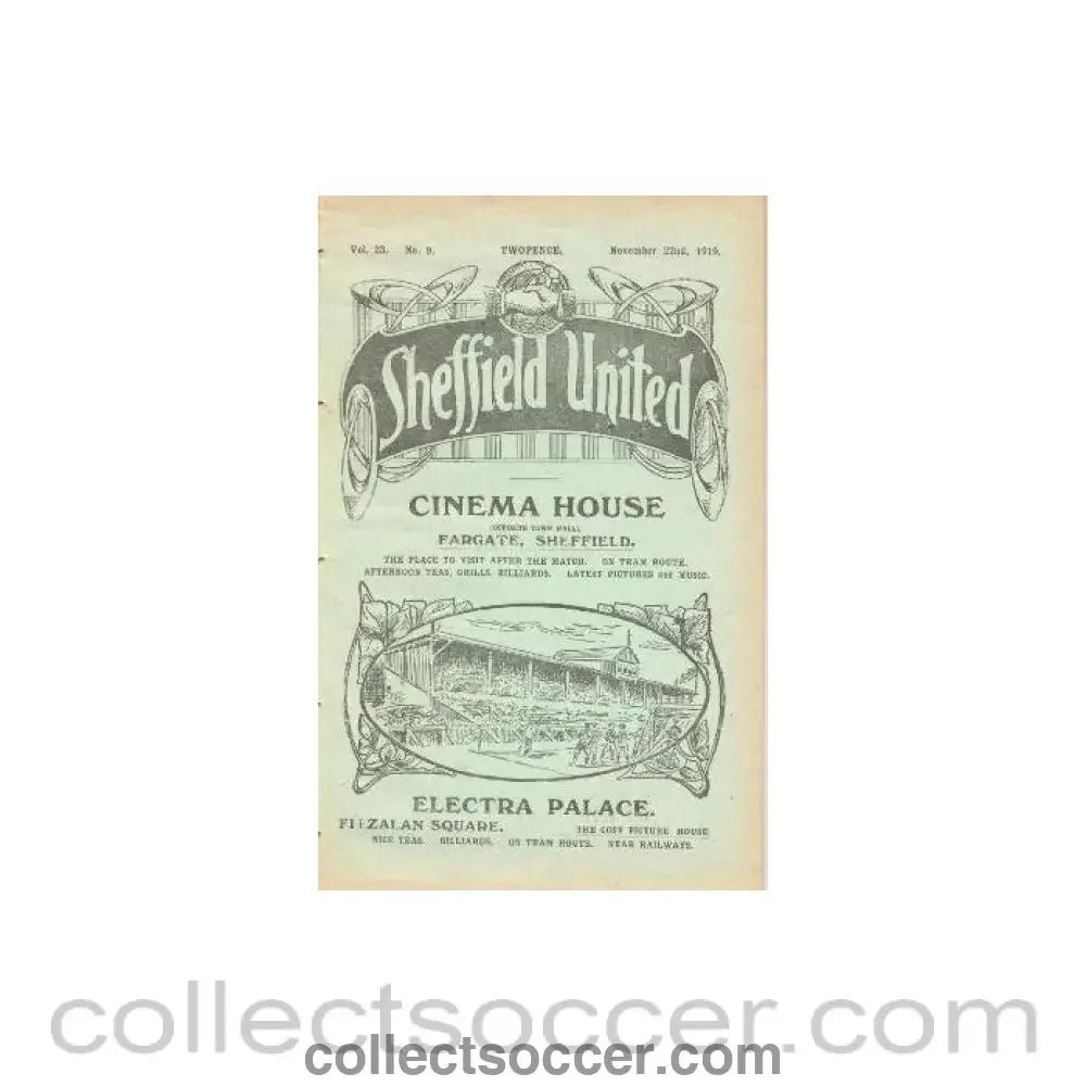 1919 - Sheffield United v Aston Villa official programme 22/11/1919 - Collect Soccer