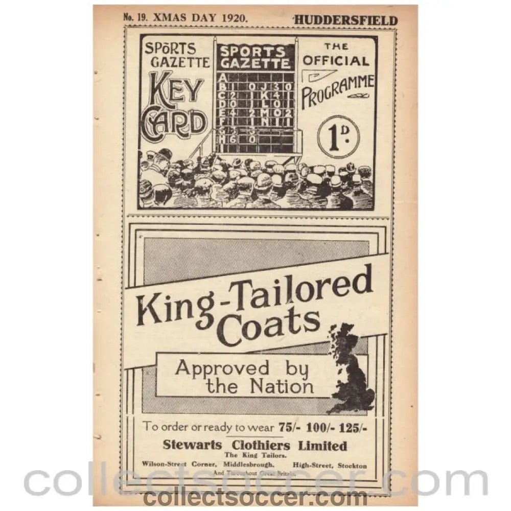 1920 Middlesbrough v Huddersfield Official Programme - Collect Soccer