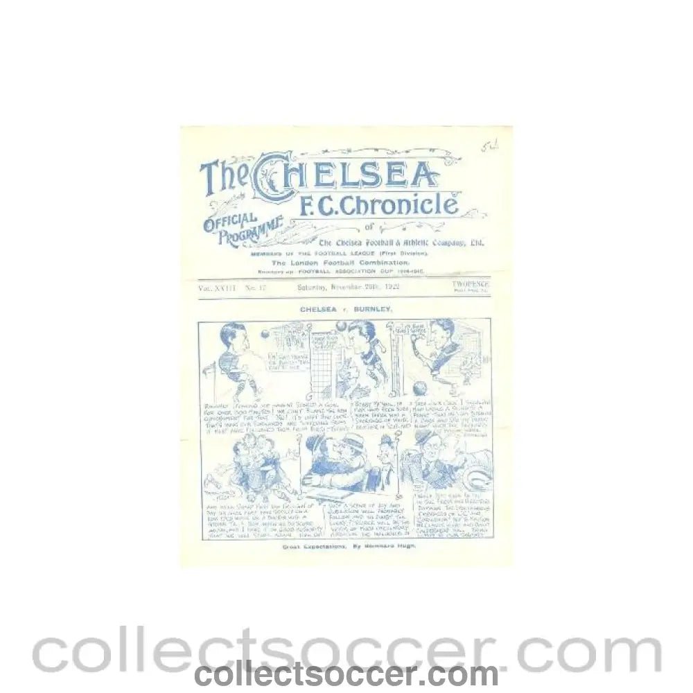 1922 - Chelsea v Burnley official programme 25/11/1922 - Collect Soccer