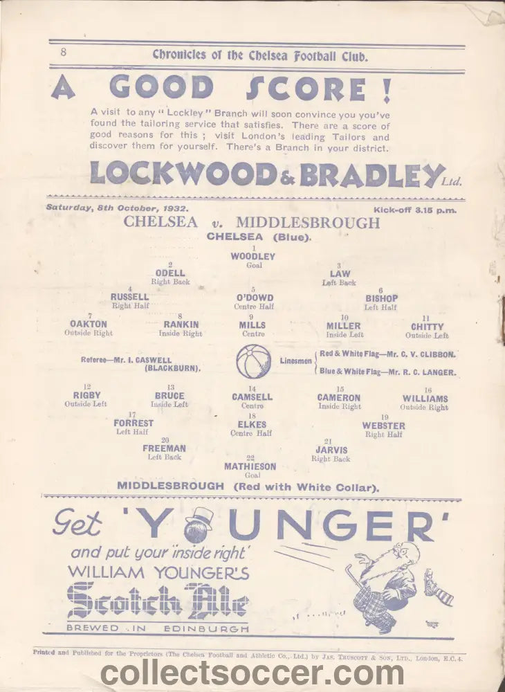 1932 Chelsea v Middlesbrough Official Programme 8/10/1932