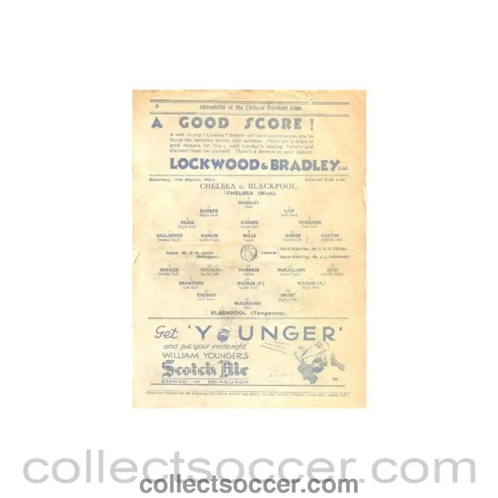 1933 - Chelsea v Blackpool official programme 11/03/1933 - Collect Soccer