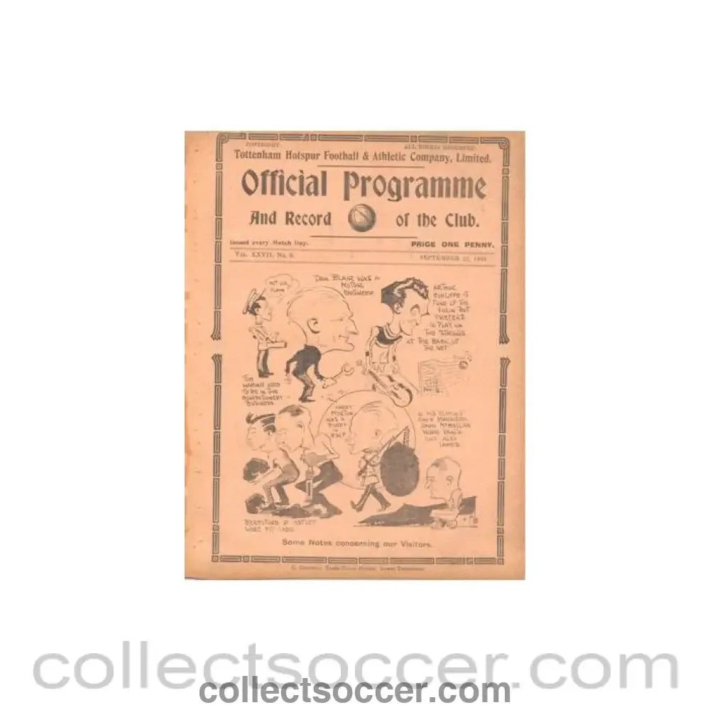 1934 - Tottenham Hotspur v Aston Villa official programme 22/09/1934 Football League - Collect Soccer