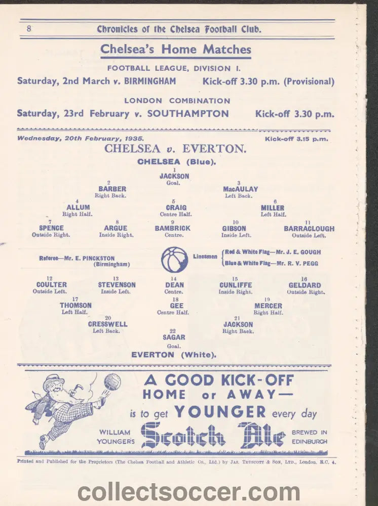 1935 Chelsea v Everton Official Football Programme 20/2/1935