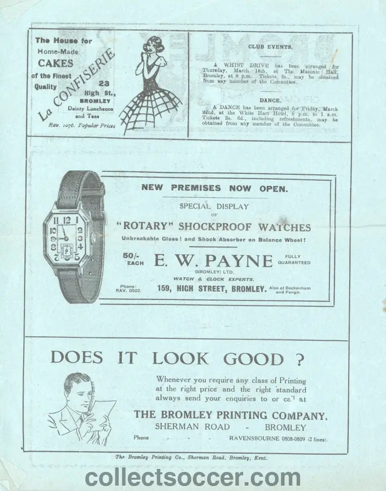 1935 FA Amateur Cup Bromley v Wimbledon Official Programme - Collect Soccer
