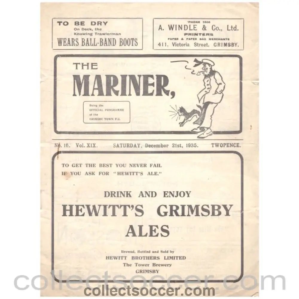 1935 Grimsby Town v Portsmouth Official Football Programme - Collect Soccer