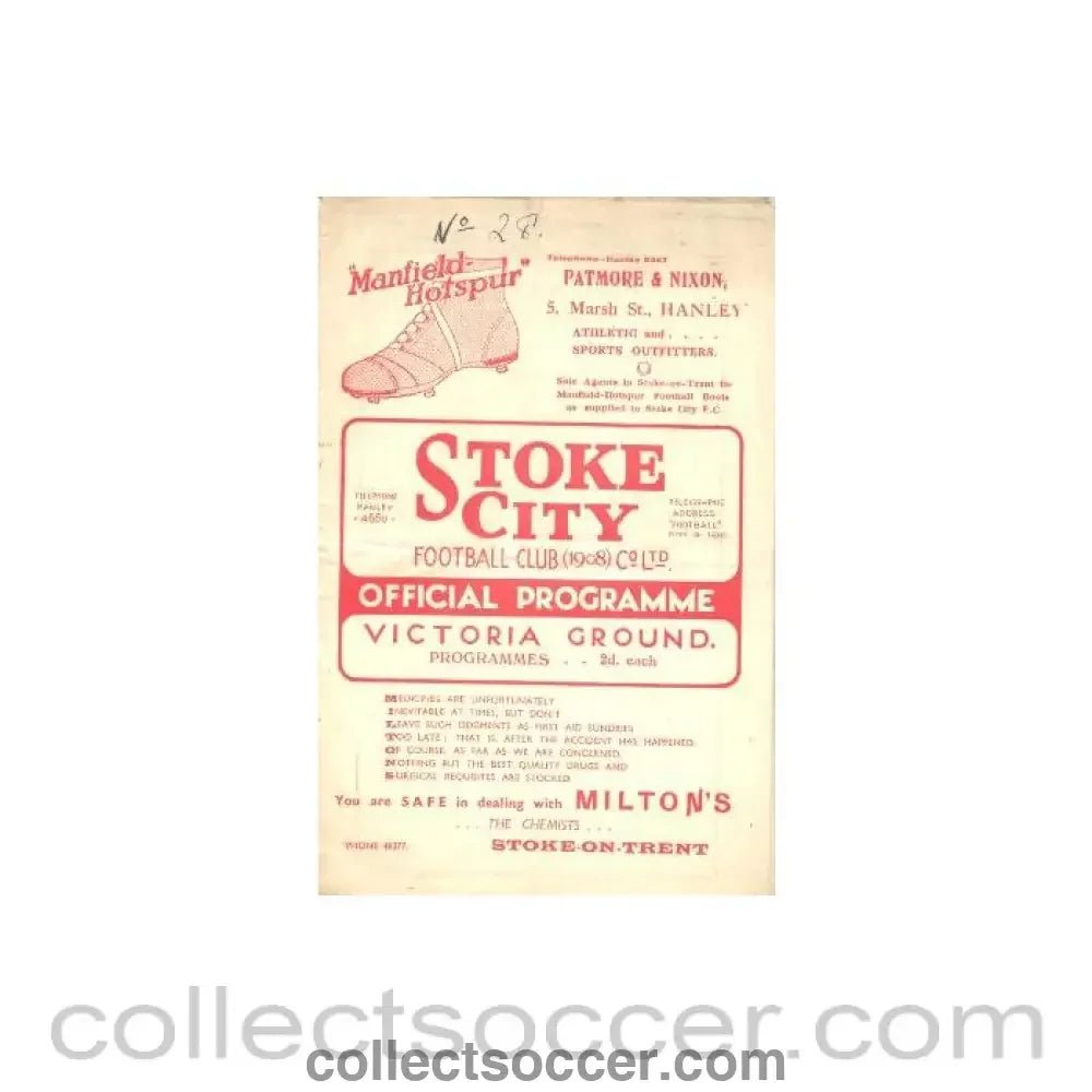 1935 Stoke City v Middlesbrough official programme - Collect Soccer