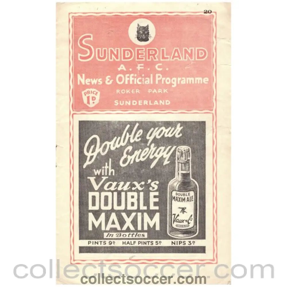 1938 Sunderland v Aston Villa Official Programme 26/12/1938 - Collect Soccer