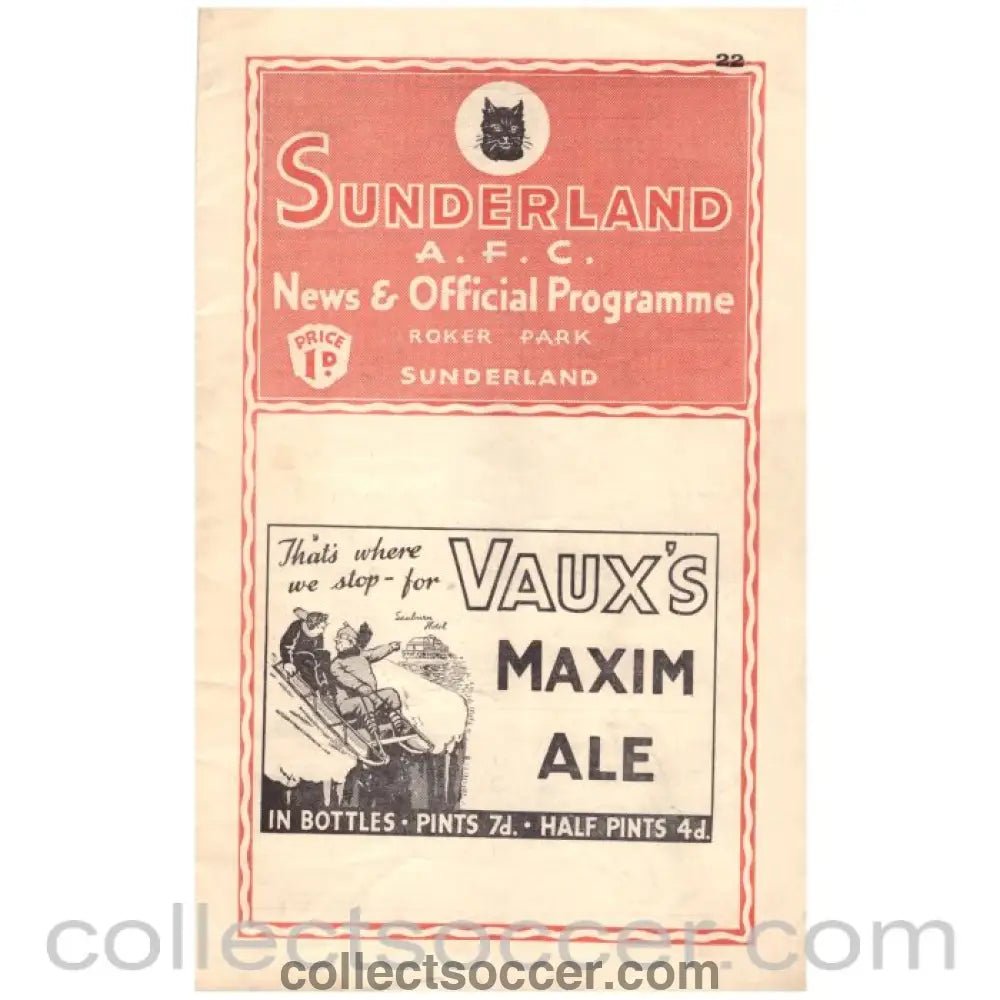 1938 Sunderland v Everton Official Programme - Collect Soccer