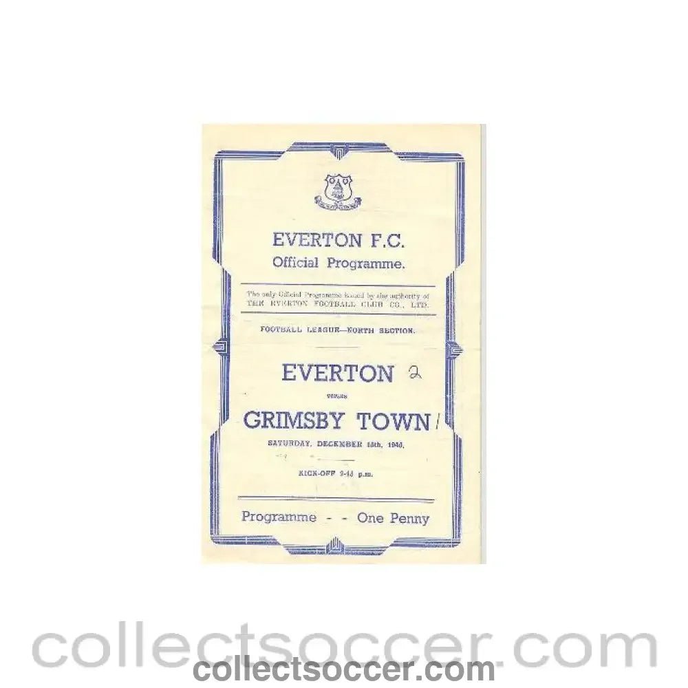 1945 - Everton v Grimsby Town official programme 15/12/1945 Football League - Collect Soccer