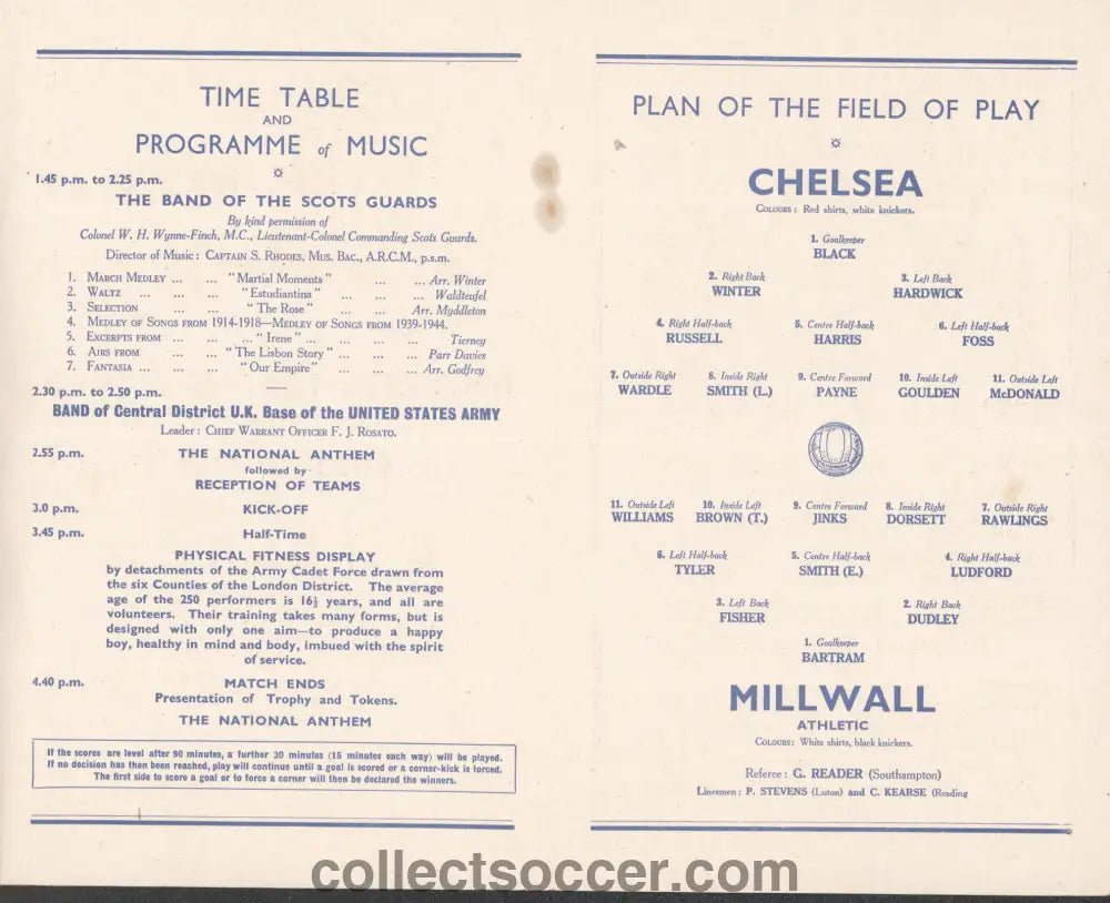 1945 League South Cup Final Chelsea v Millwall - Collect Soccer