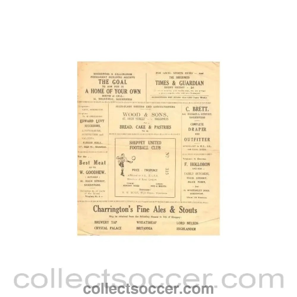 1945 - Sheppey United v 12th I.T.C. official programme probably of season 1945 - 46 - Collect Soccer