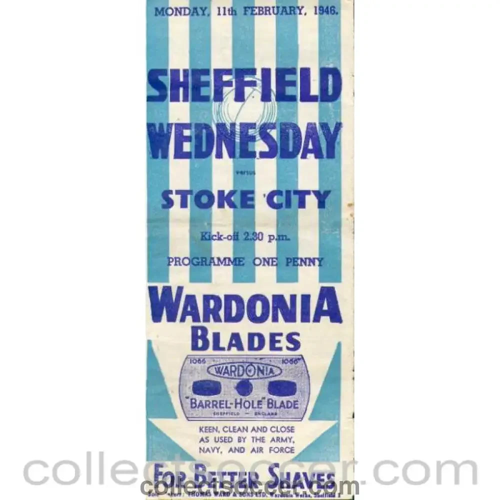 1946 - Sheffield Wednesday v Stoke City 1946 programme