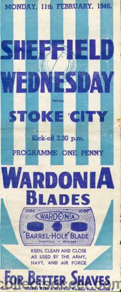 1946 - Sheffield Wednesday v Stoke City 1946 programme - Collect Soccer