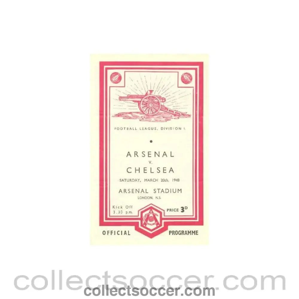1948 - Arsenal v Chelsea official programme 20/03/1948 - Collect Soccer