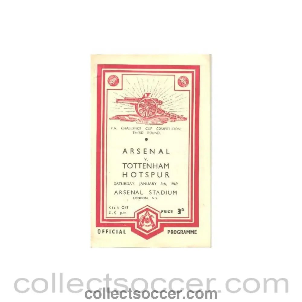 1949 - Arsenal v Tottenham Hotspur official programme 08/01/1949 F.A. Cup - Collect Soccer