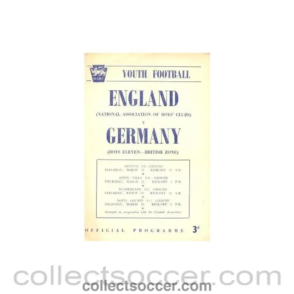 1949 - England v Germany Youth Football official programme 1949 - Collect Soccer