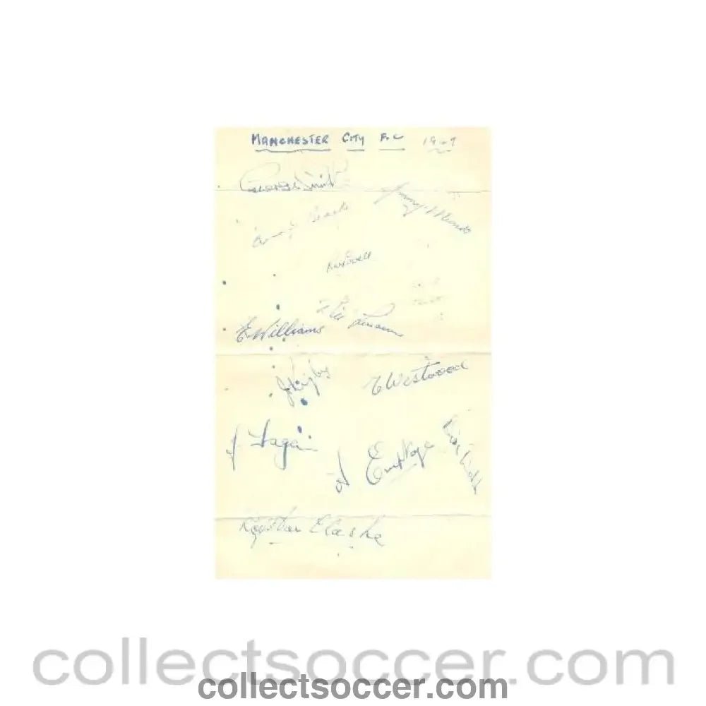 1949 - Signed on the back Manchester City menu of 26/08/1949 - Collect Soccer