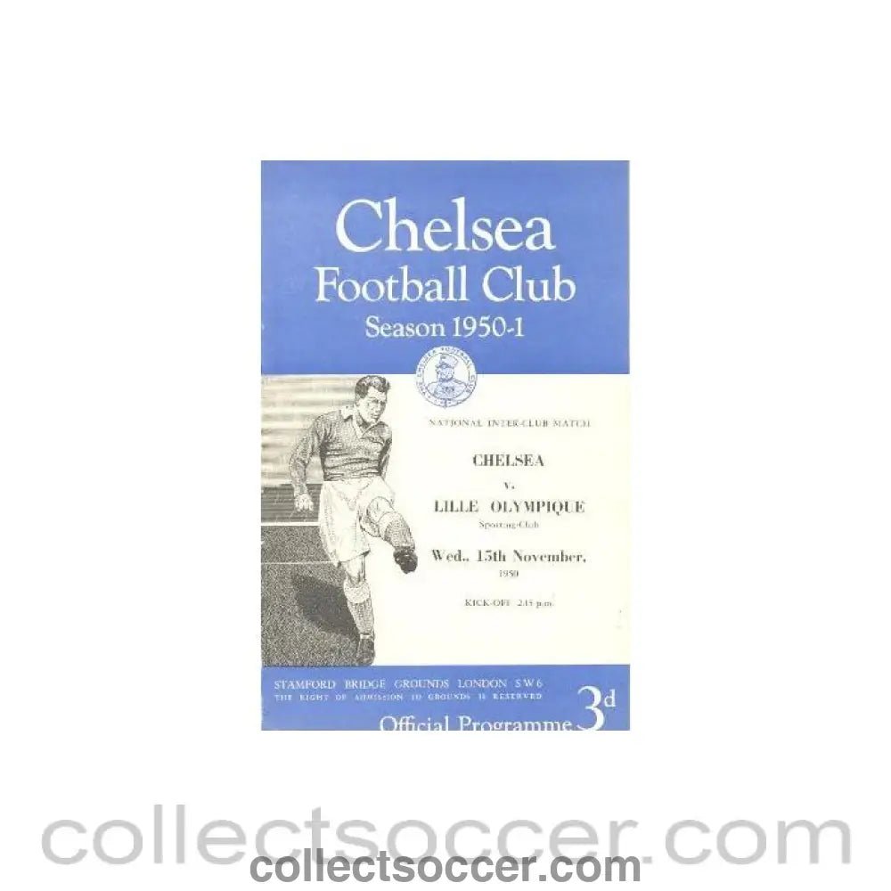 1950 - Chelsea v Lille Olympique, France official programme 15/11/1950 - Collect Soccer