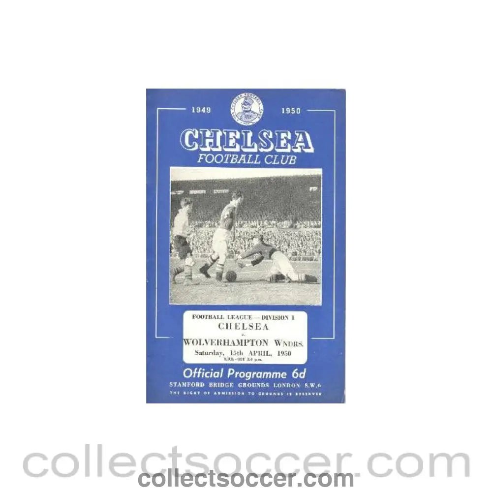 1950 - Chelsea v Wolverhampton Wanderers official programme 15/04/1950 - Collect Soccer