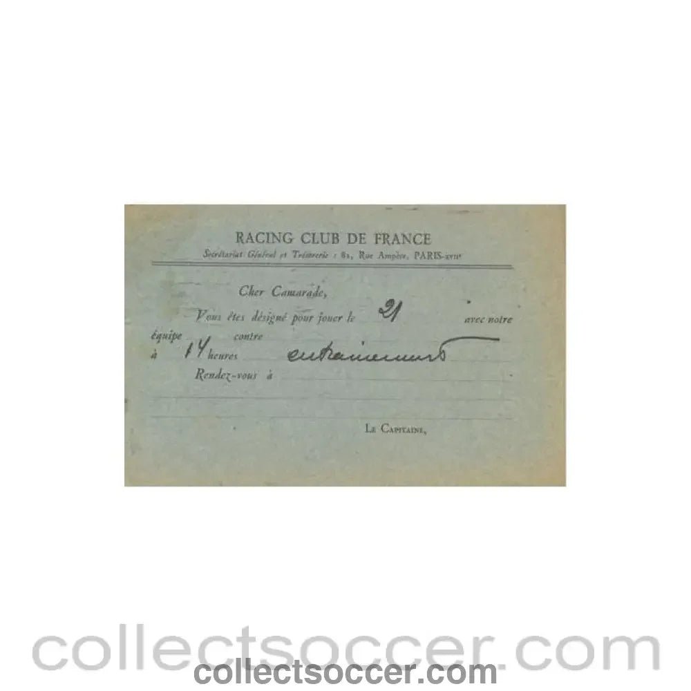 1950 - Racing Club de France postcard of 1950-1951 - Collect Soccer