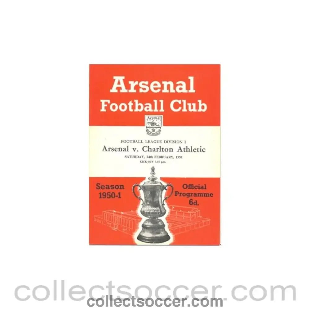 1951 - Arsenal v Charlton Athletic official programme 24/02/1951 - Collect Soccer