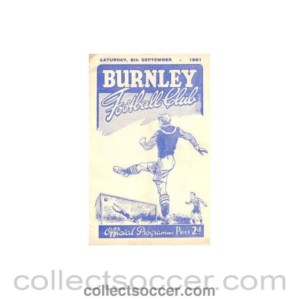 1951 - Burnley v West Bromwich Albion official programme 08/09/1951 - Collect Soccer