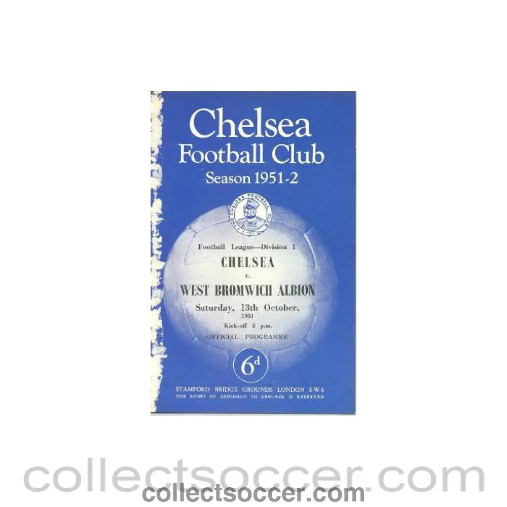 1951 - Chelsea v West Bromwich Albion official programme 13/10/1951