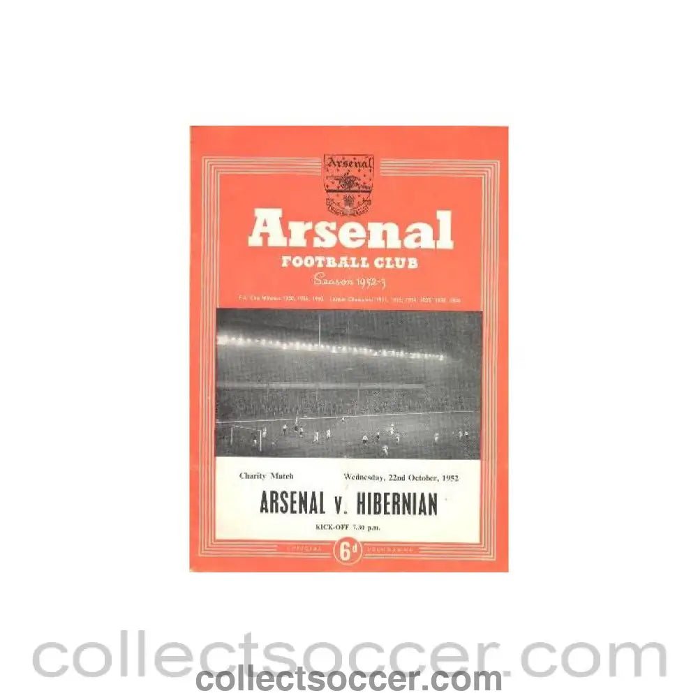 1952 - Arsenal v Hibernian official programme 22/10/1952 - Collect Soccer