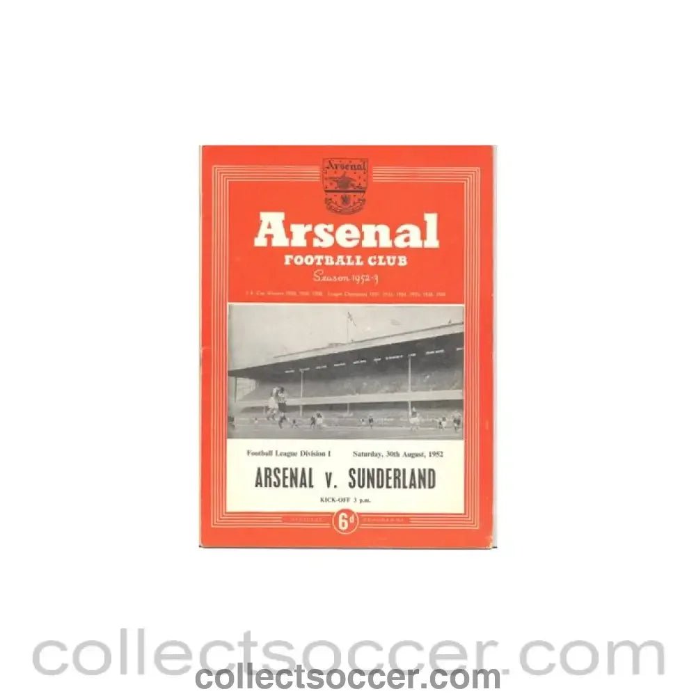 1952 - Arsenal v Sunderland official programme 30/08/1952 - Collect Soccer