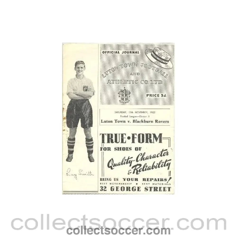 1952 - Luton Town v Blackburn Rovers official programme 15/11/1952 - Collect Soccer