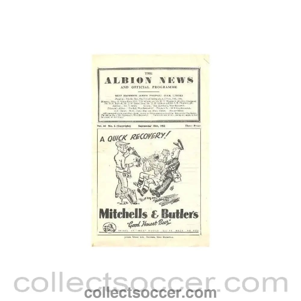 1952 - West Bromwich Albion v Cardiff City official programme 10/09/1952 Football League - Collect Soccer