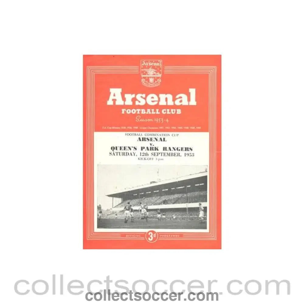 1953 - Arsenal v Queen's Park Rangers official programme 12/09/1953 - Collect Soccer