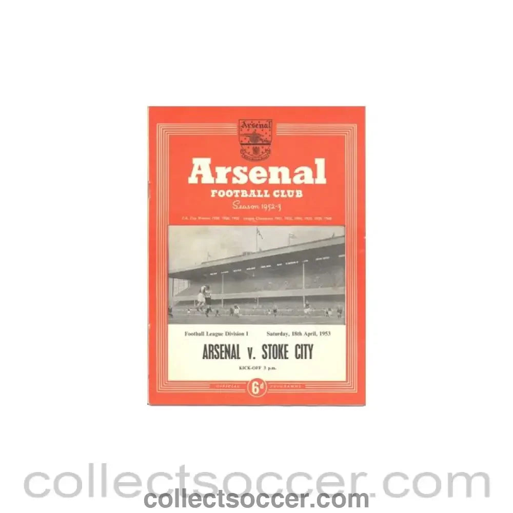 1953 - Arsenal v Stoke City official programme 18/04/1953