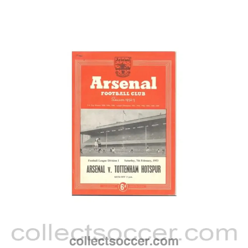1953 - Arsenal v Tottenham Hotspur official programme 07/02/1953