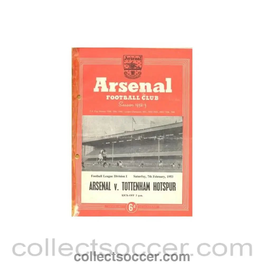 1953 - Arsenal v Tottenham Hotspur official programme 07/02/1953, half price - Collect Soccer