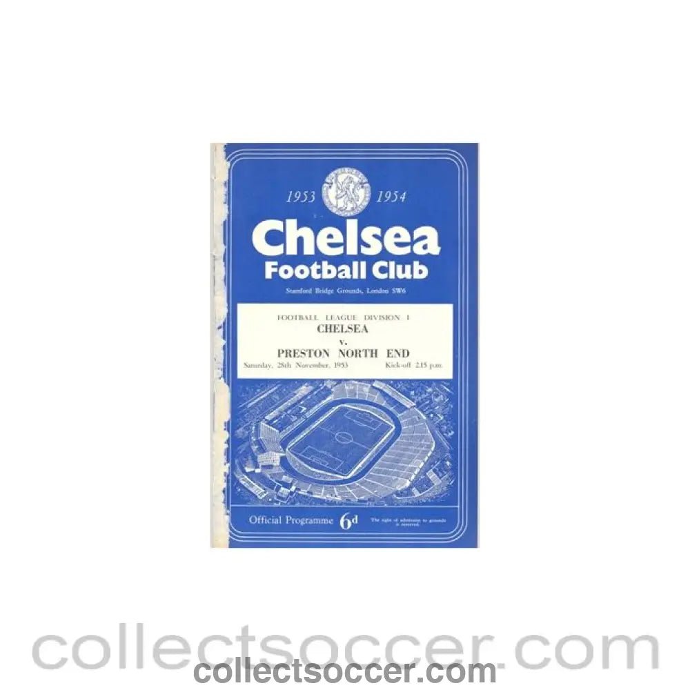 1953 - Chelsea v Preston North End official programme 28/11/1953, reduced price - Collect Soccer