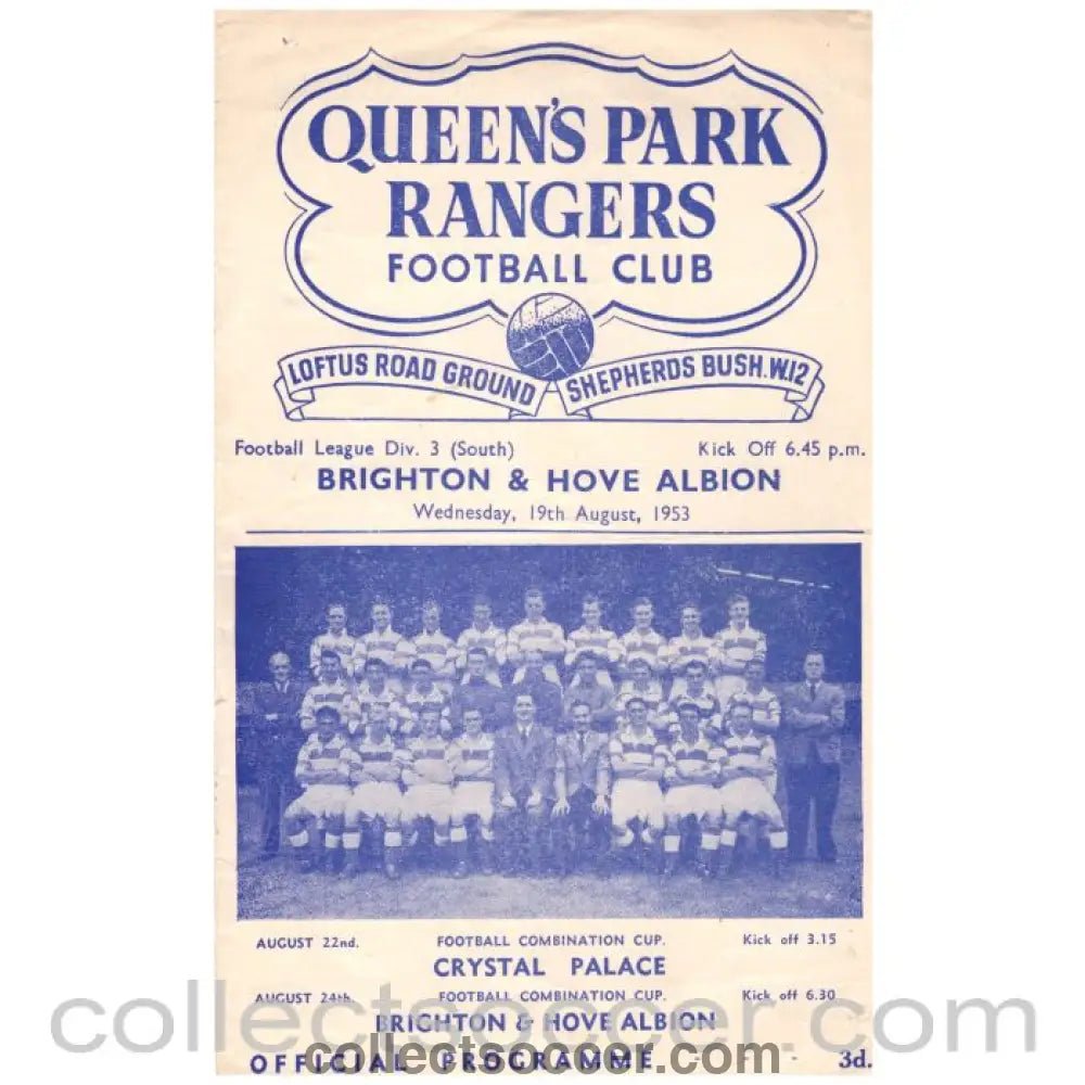 1953 Queen's Park Rangers v Brighton & Hove Albion Football Programme - Collect Soccer