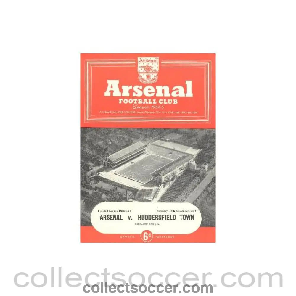 1954 - Arsenal v Huddersfield Town official programme 13/11/1954