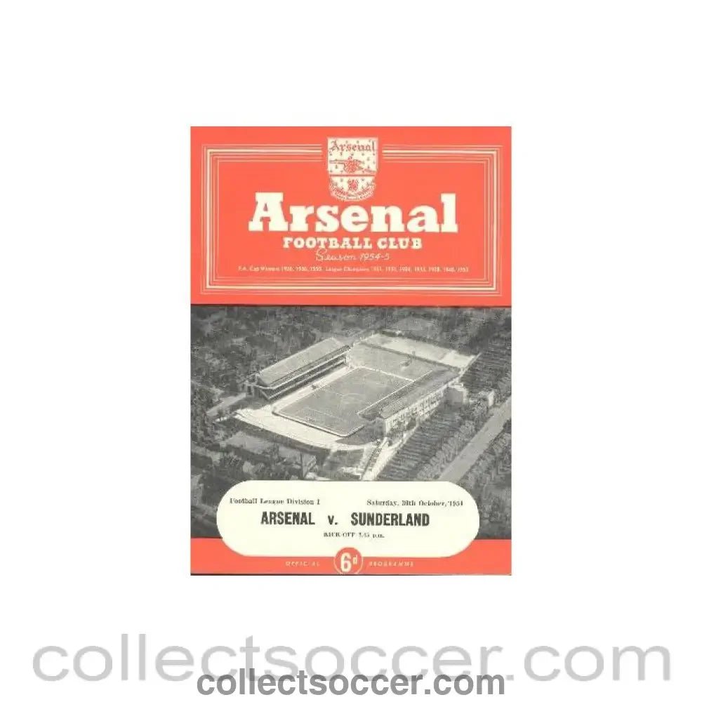 1954 - Arsenal v Sunderland official programme 30/10/1954 - Collect Soccer