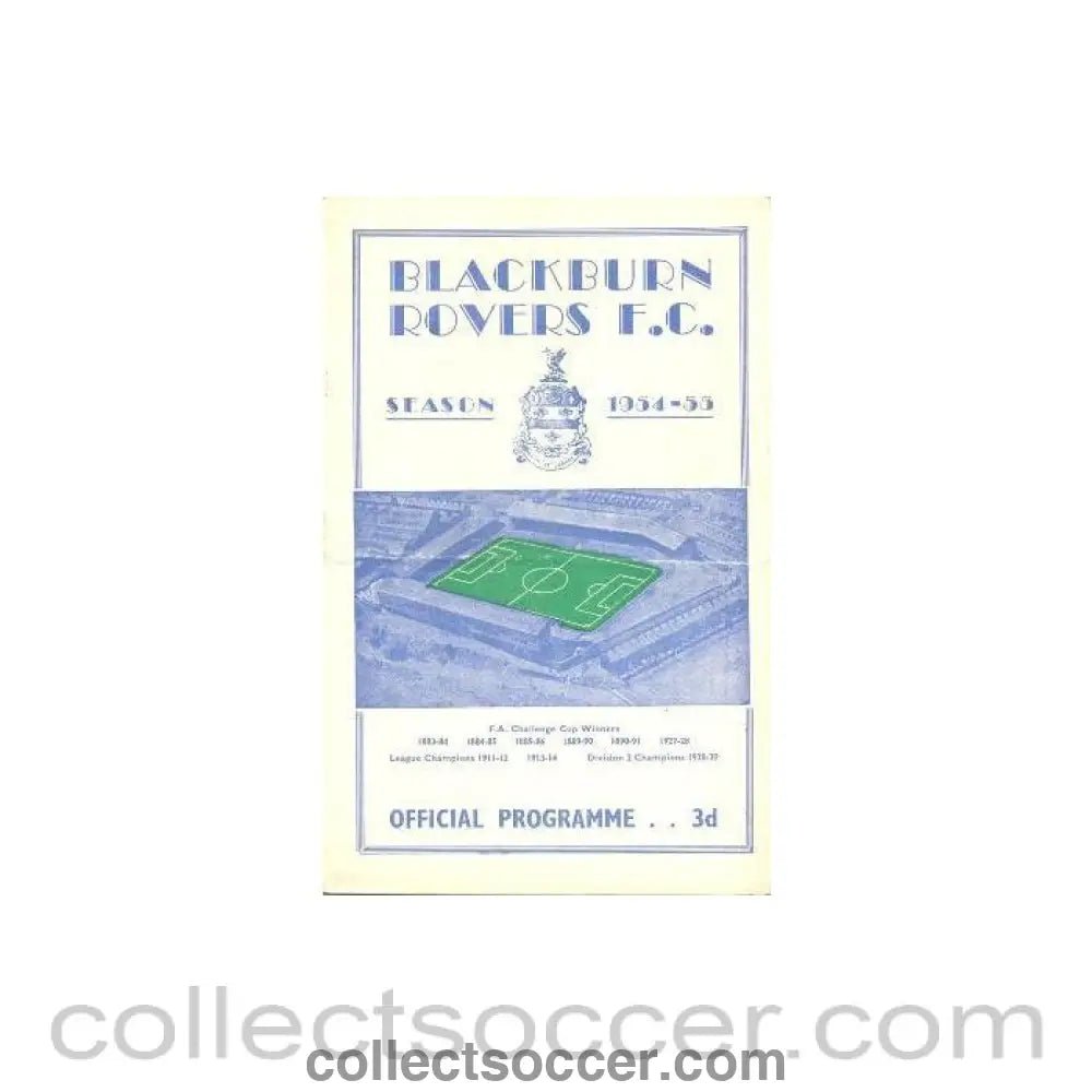 1954 - Blackburn Rovers v Rotherham United official programme 23/10/1954 - Collect Soccer