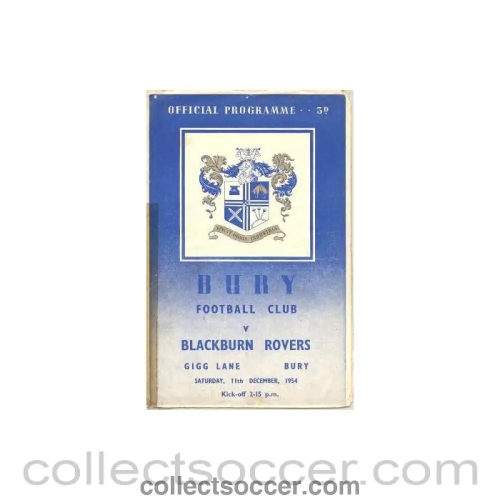 1954 - Bury v Blackburn Rovers official programme 11/12/1954 - Collect Soccer