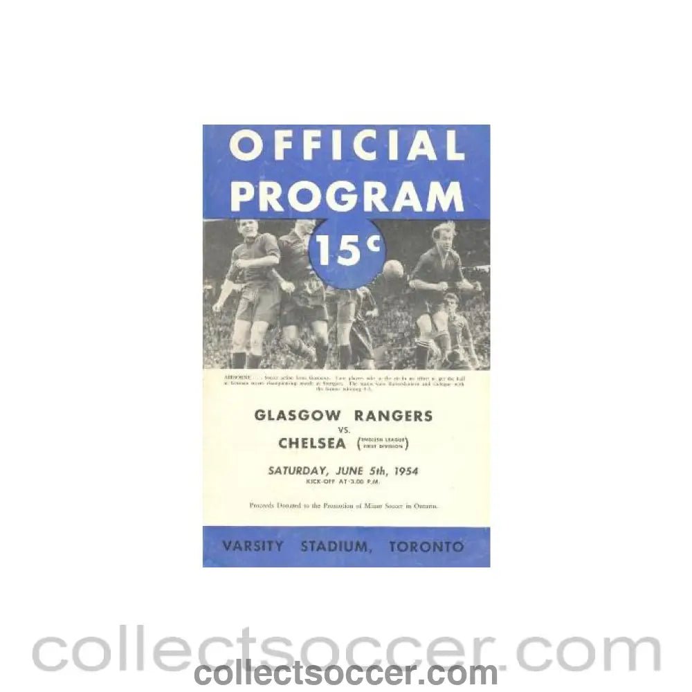 1954 - Glasgow Rangers vChelsea official programme 05/06/1954 in Toronto Very Rare! - Collect Soccer