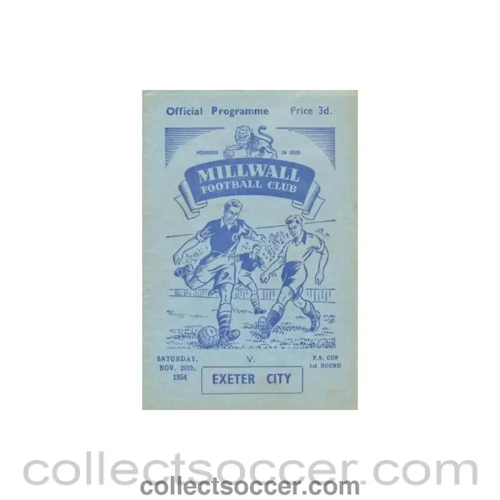 1954 - Millwall v Exeter City official programme 20/11/1954 - Collect Soccer
