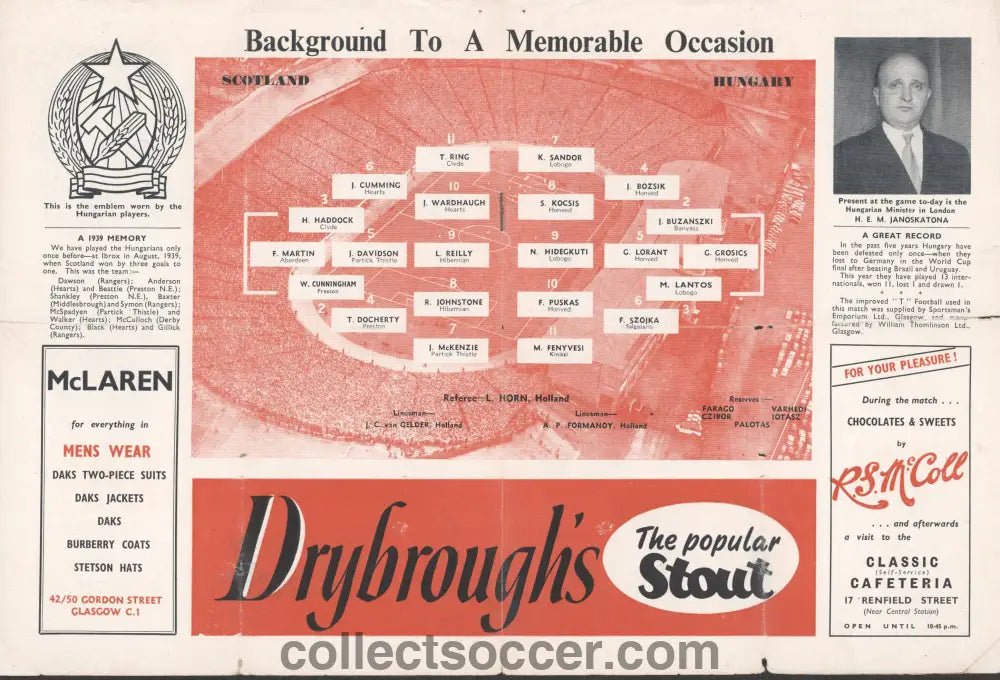 1954 Scotland v Hungary Official Programme - Collect Soccer