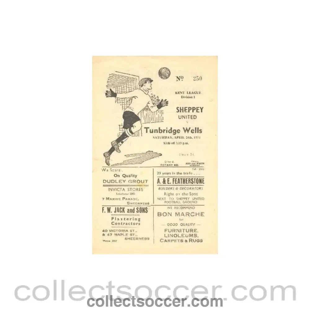 1954 - Sheppey United v Tunbridge Wells official programme 24/04/1954 - Collect Soccer