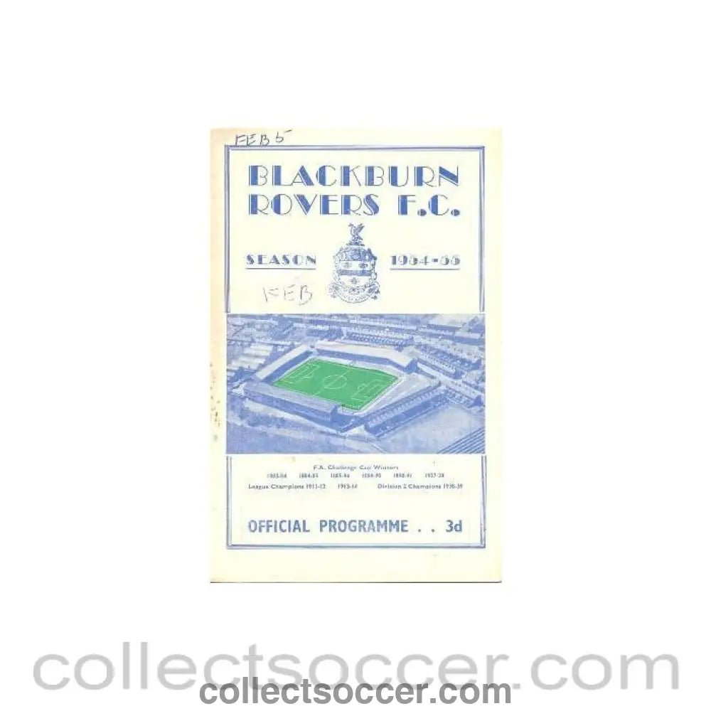 1955 - Blackburn Rovers v Bristol Rovers official programme 05/02/1955 Football League - Collect Soccer