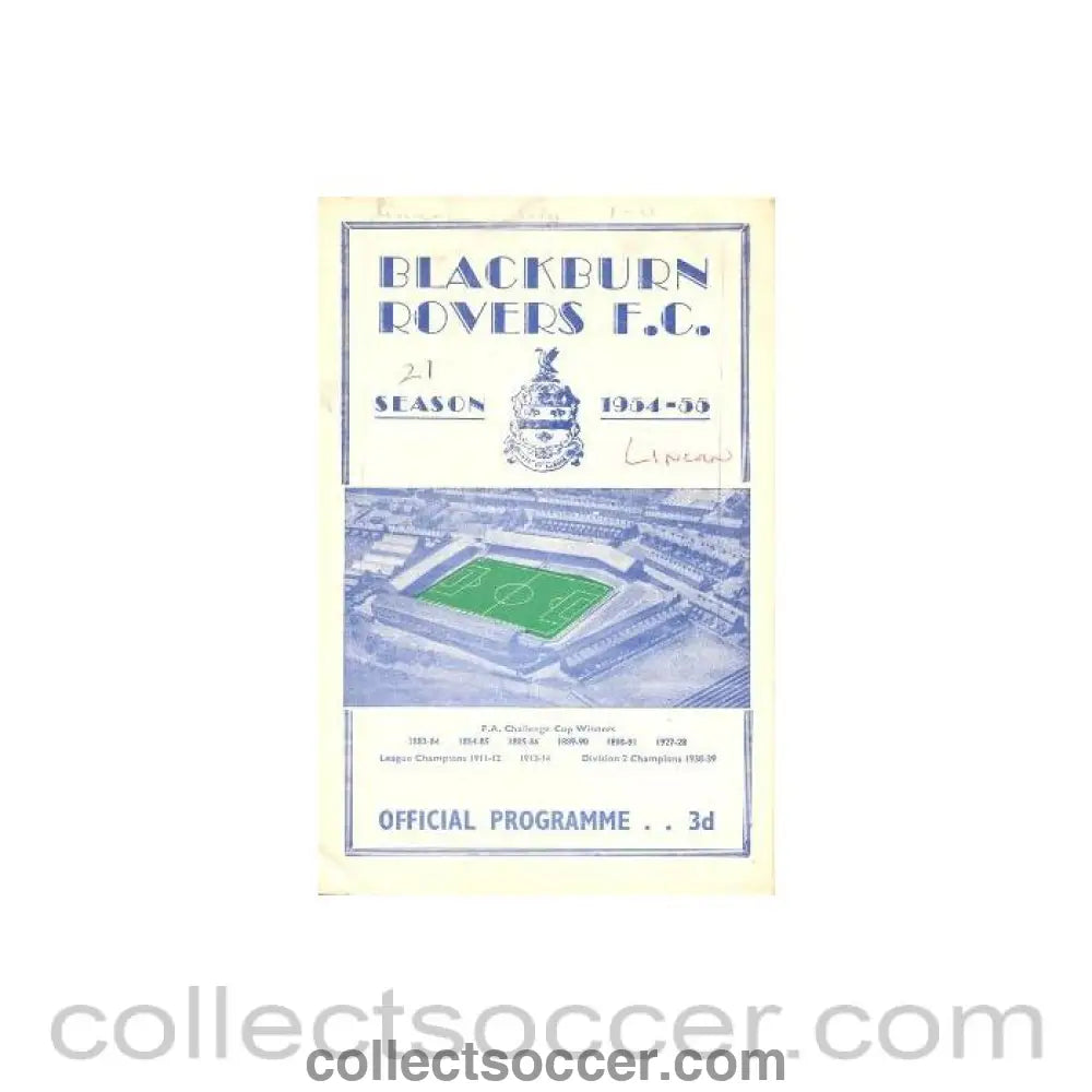 1955 - Blackburn Rovers v Lincoln City official programme 08/04/1955