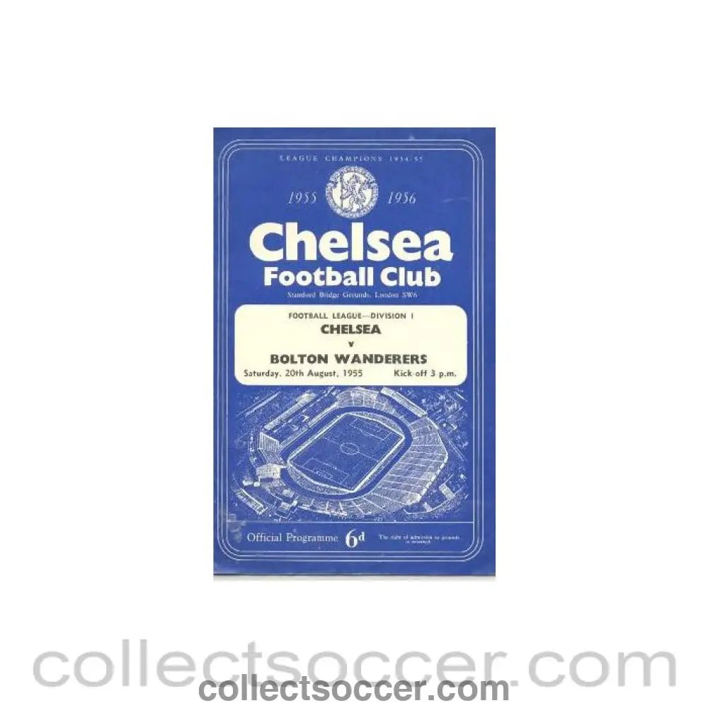 1955 - Chelsea v Bolton Wanderers official programme 20/08/1955 - Collect Soccer