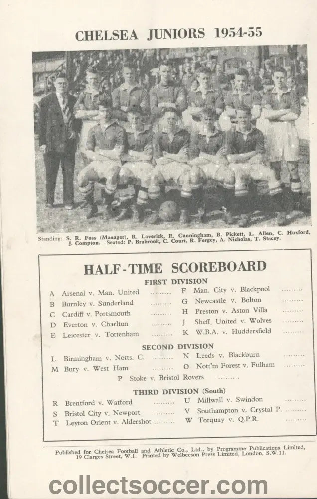 1955 - Chelsea v Sheffield Wednesday official programme 23/04/1955 - Collect Soccer